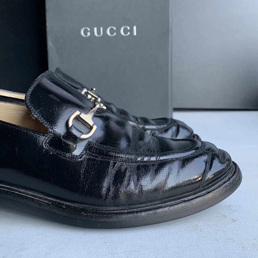 Gucci Horsebit Loafers Womens 8B Black Leather Block Heel Slip‎ On Italy Classic - Picture 5 of 17